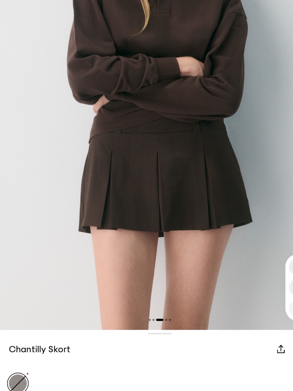 Aritzia Sunday Best Brown Plaid print Pleated Mini Skort /skirt